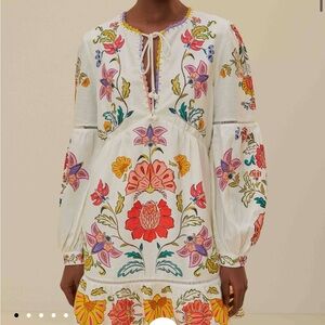 EUC Farm Rio Off-White Floral Insects Mini Dress